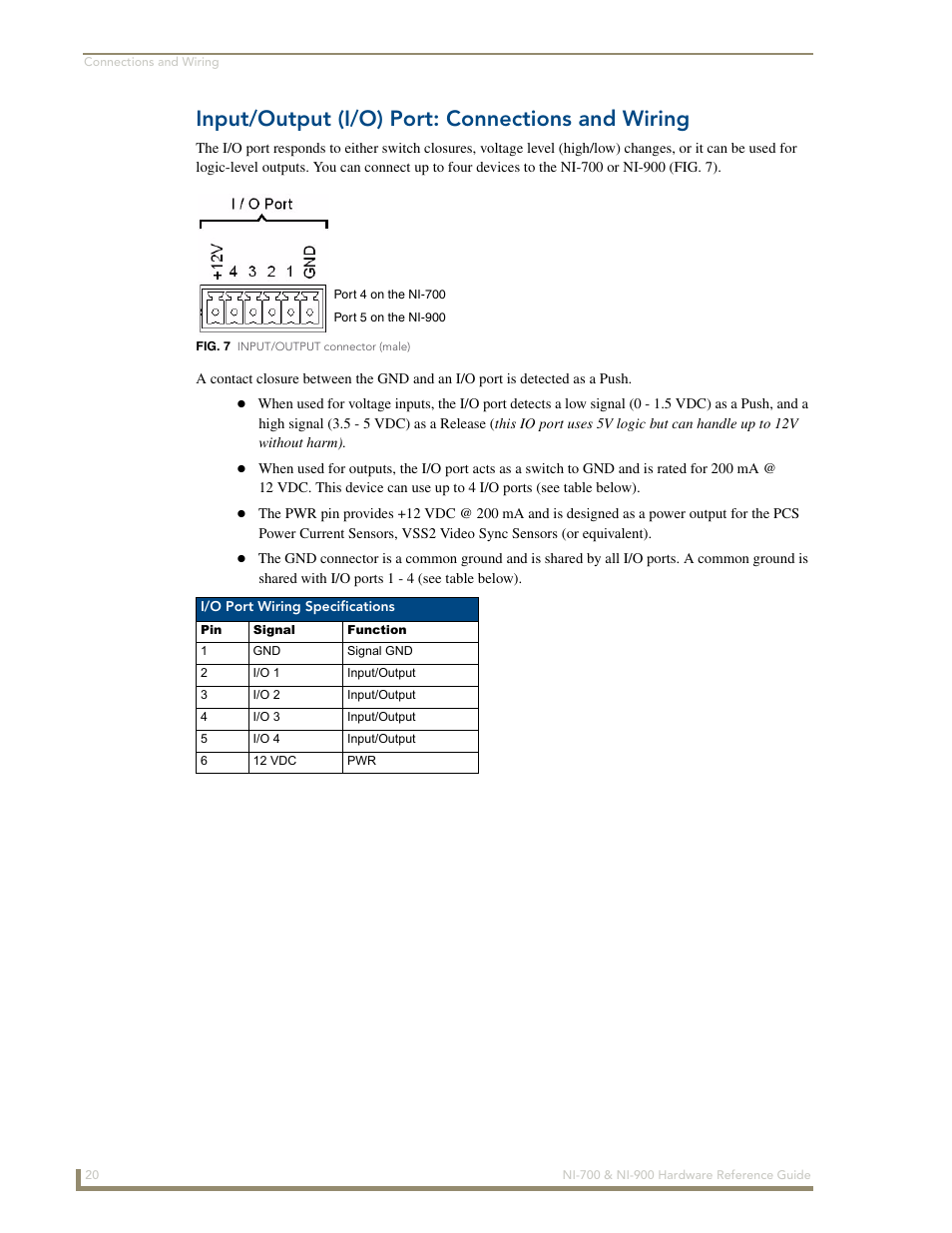 Input/output (i/o) port: connections and wiring | AMX NetLinx Integrated Controllers NI-700/900 User Manual | Page 24 / 30