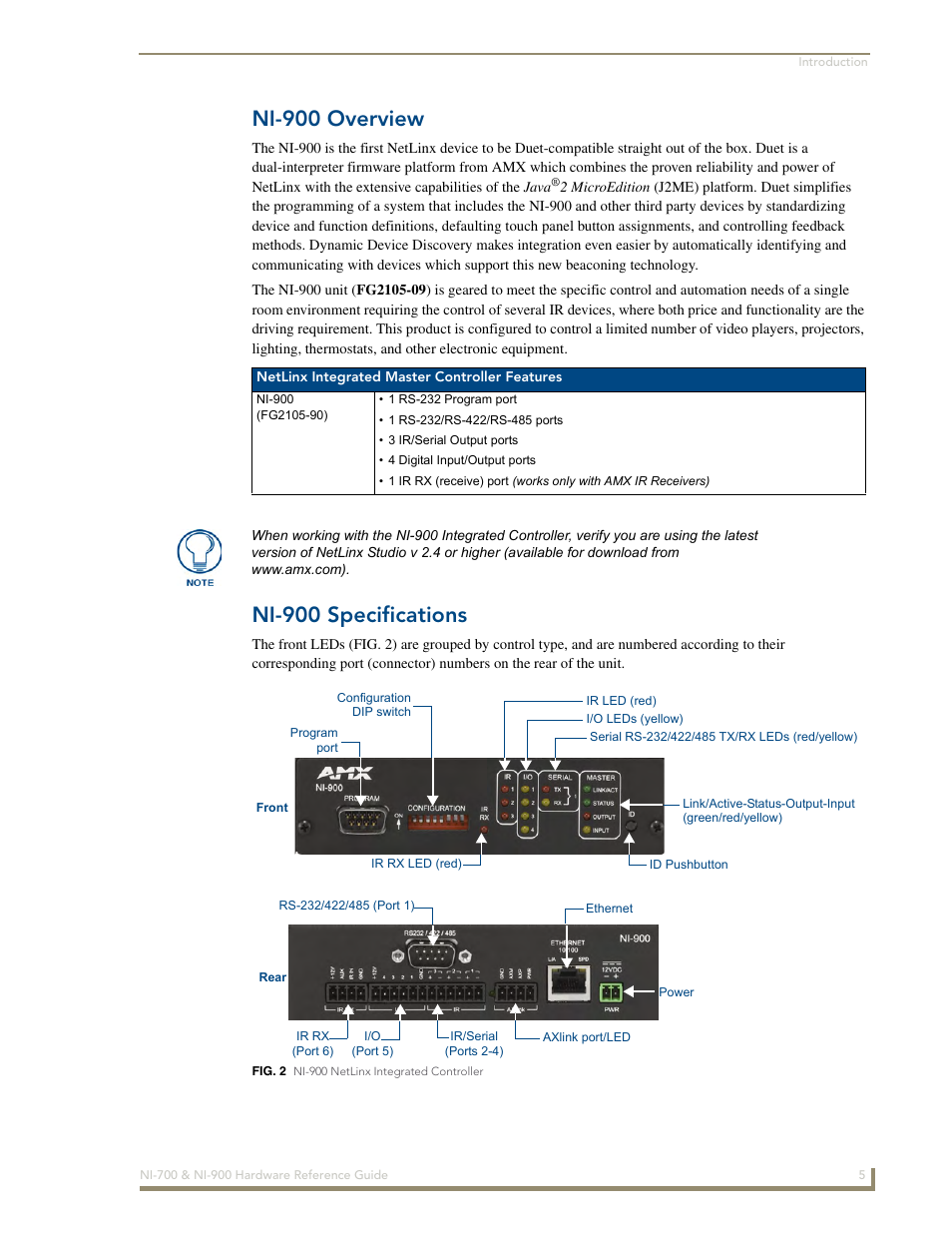 Ni-900 overview, Ni-900 specifications | AMX NetLinx Integrated Controllers NI-700/900 User Manual | Page 9 / 30