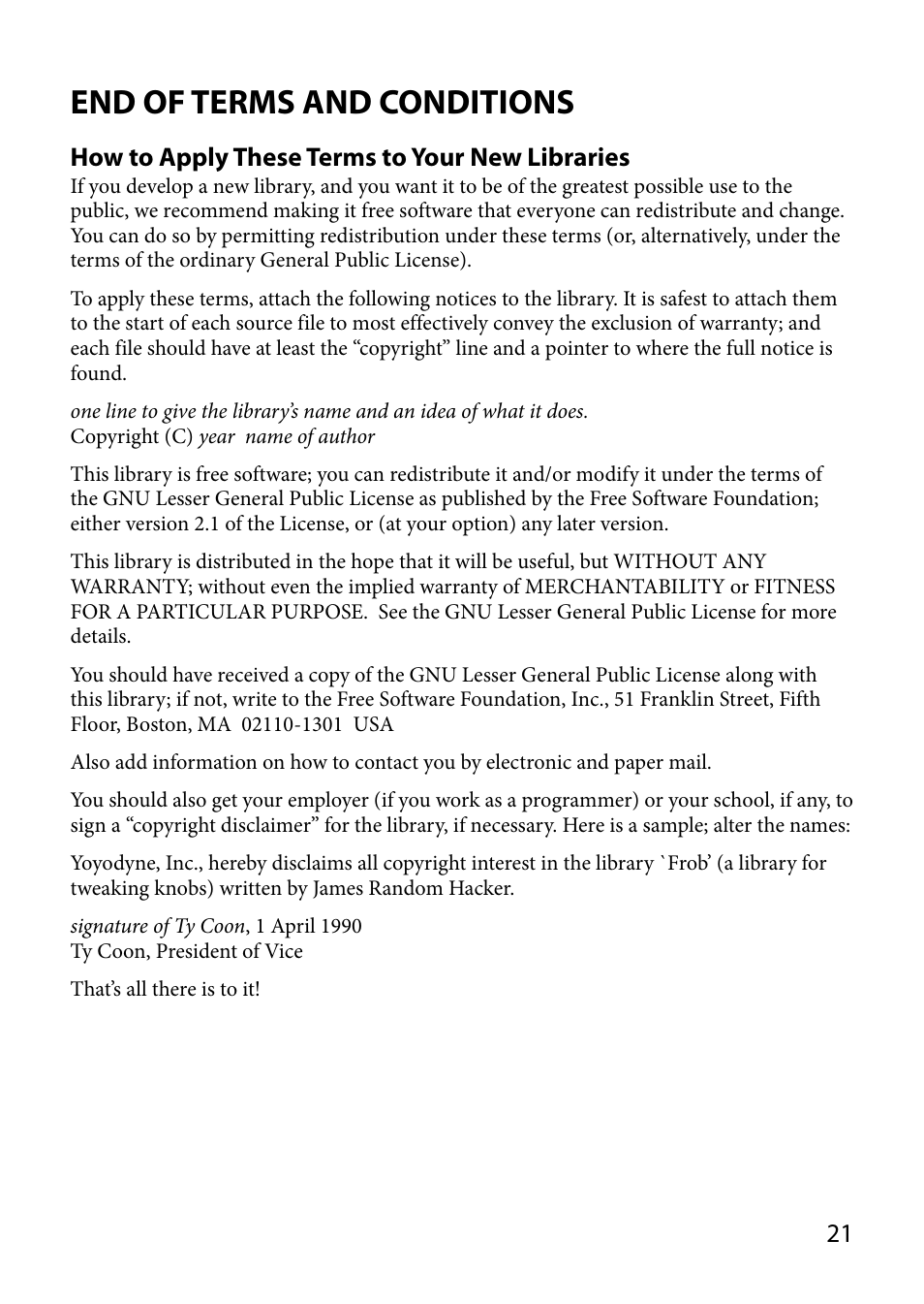 End of terms and conditions | Sony COM-2BLACK User Manual | Page 21 / 24