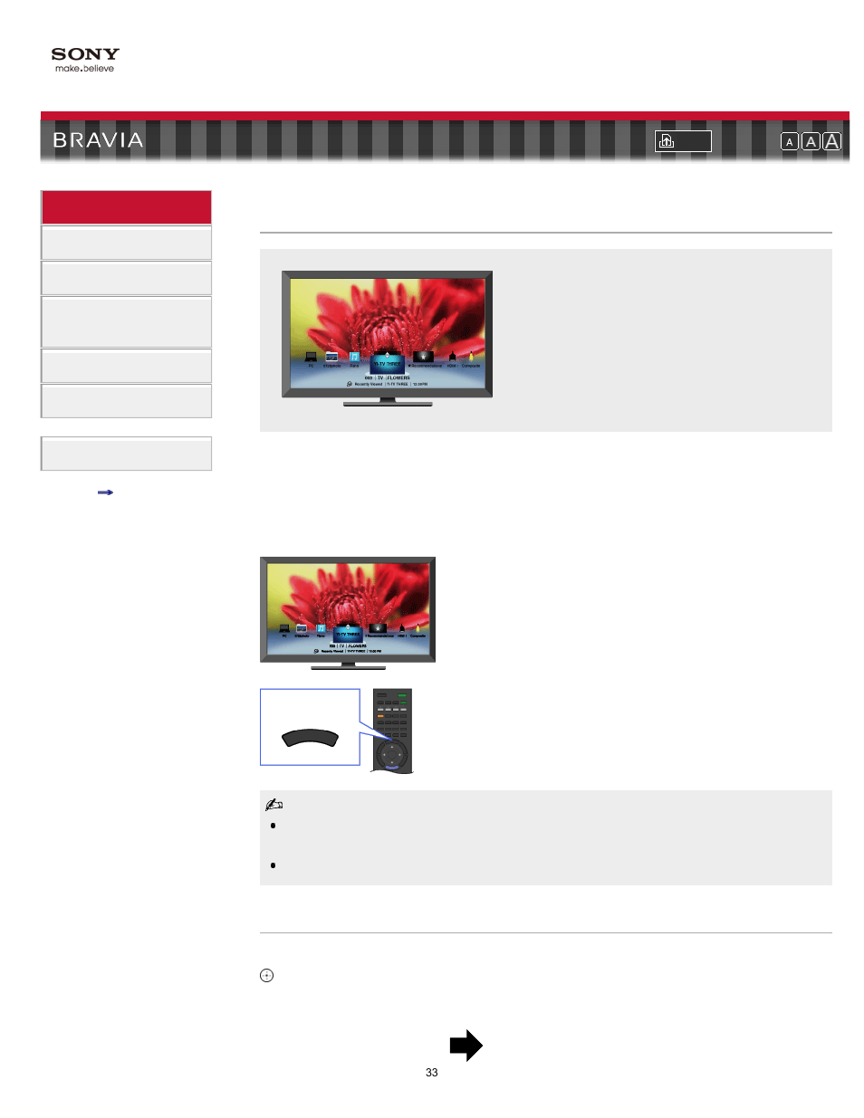 Favorites, Adding/removing favorites, Favorite items | Recently viewed content, Recommendation | Sony KDL-60NX810 User Manual | Page 33 / 157