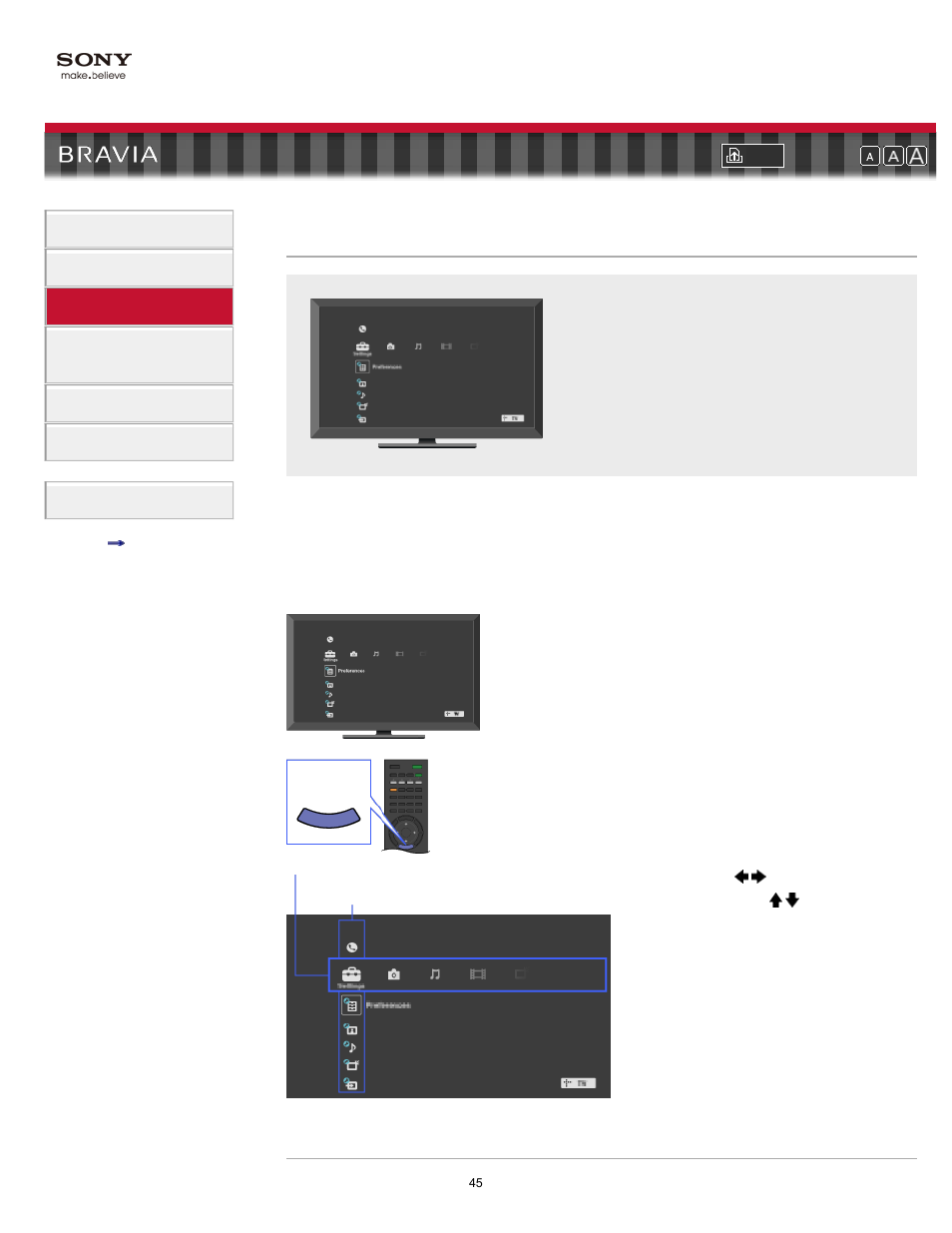 About the home menu, Home, Settings menu | Xmb (xrossmediabar) | Sony KDL-60NX810 User Manual | Page 45 / 157
