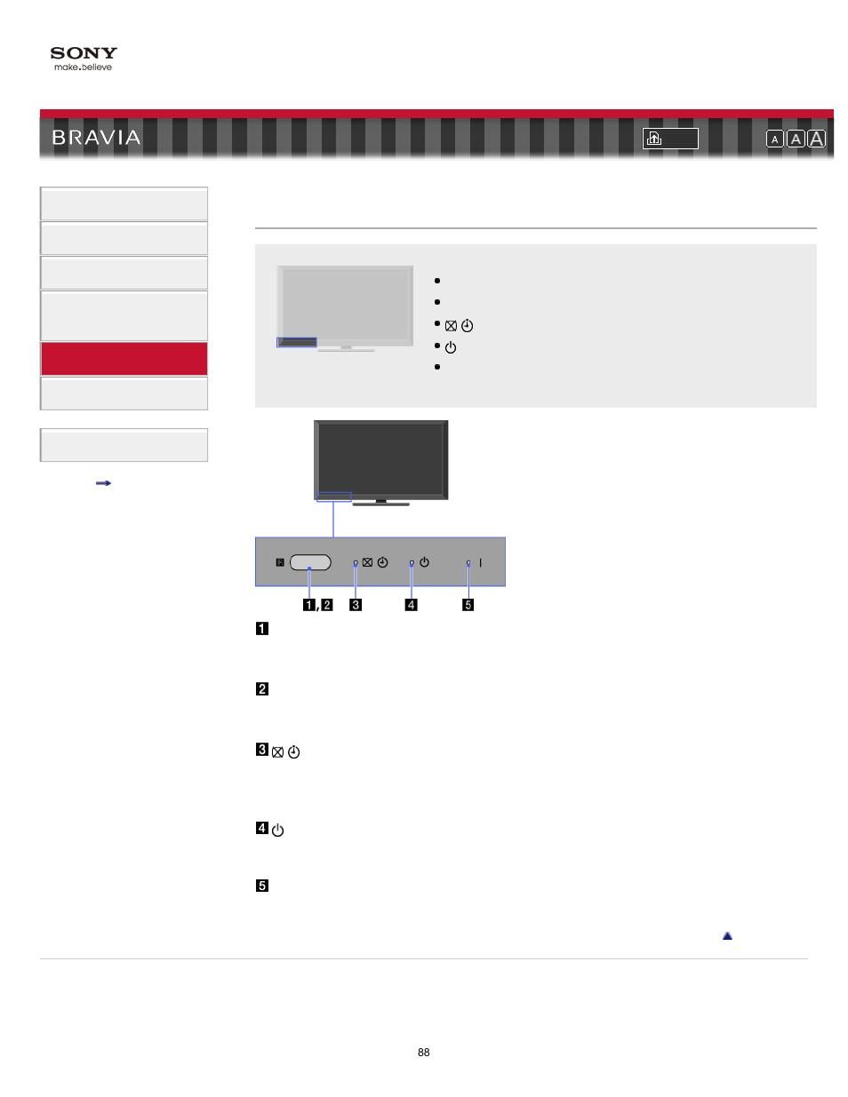 Front, Tv controls and indicators (front part) | Sony KDL-60NX810 User Manual | Page 88 / 157