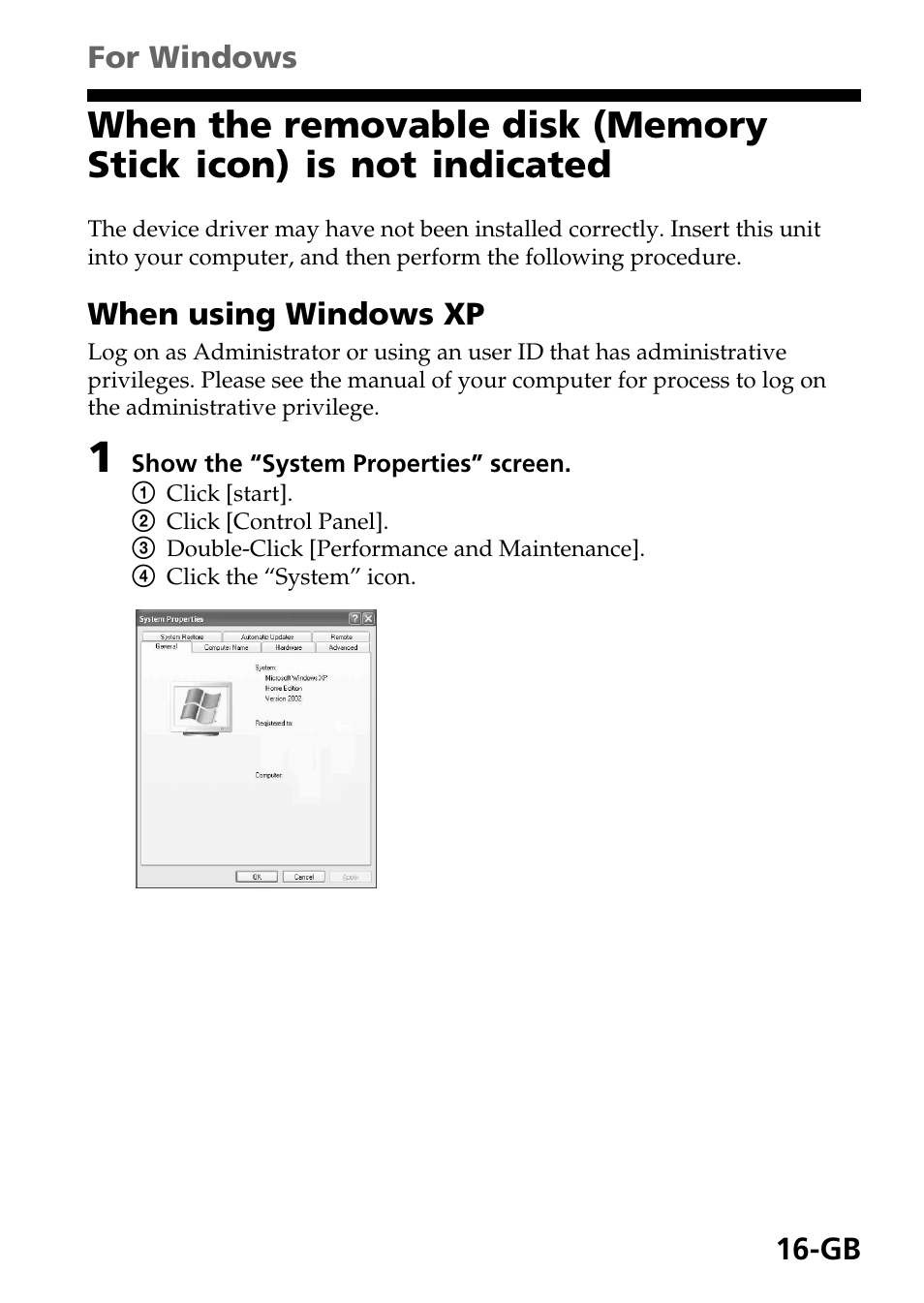 When using windows xp, For windows | Sony MSAC-EX1 User Manual | Page 16 / 34