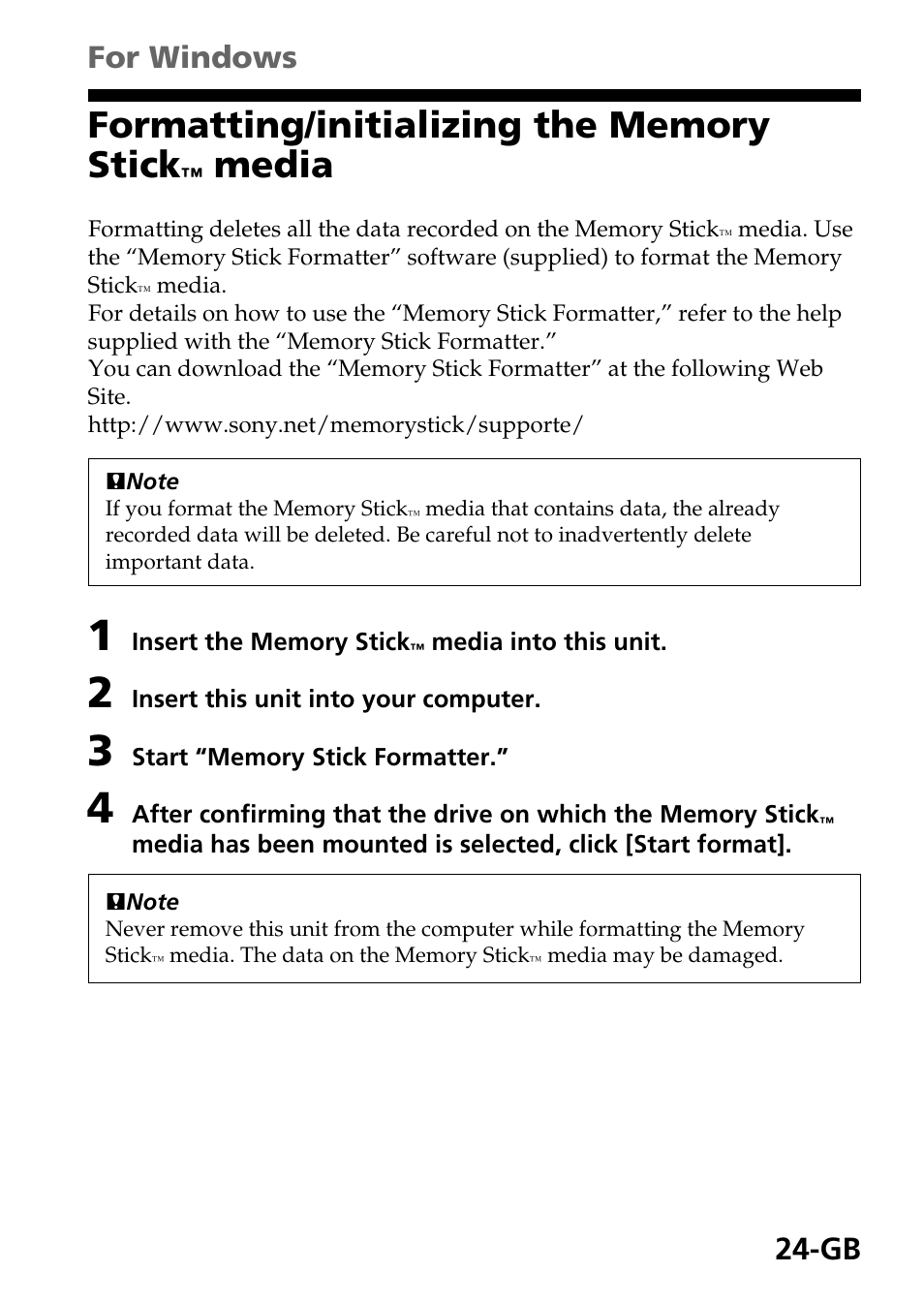 Media, For windows | Sony MSAC-EX1 User Manual | Page 24 / 34