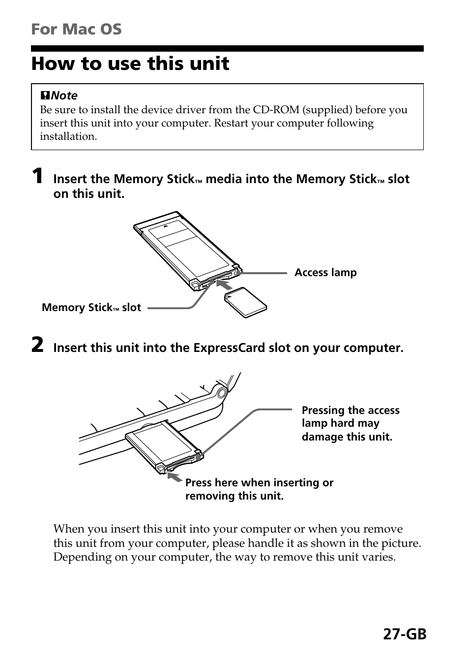 How to use this unit, For mac os | Sony MSAC-EX1 User Manual | Page 27 / 34