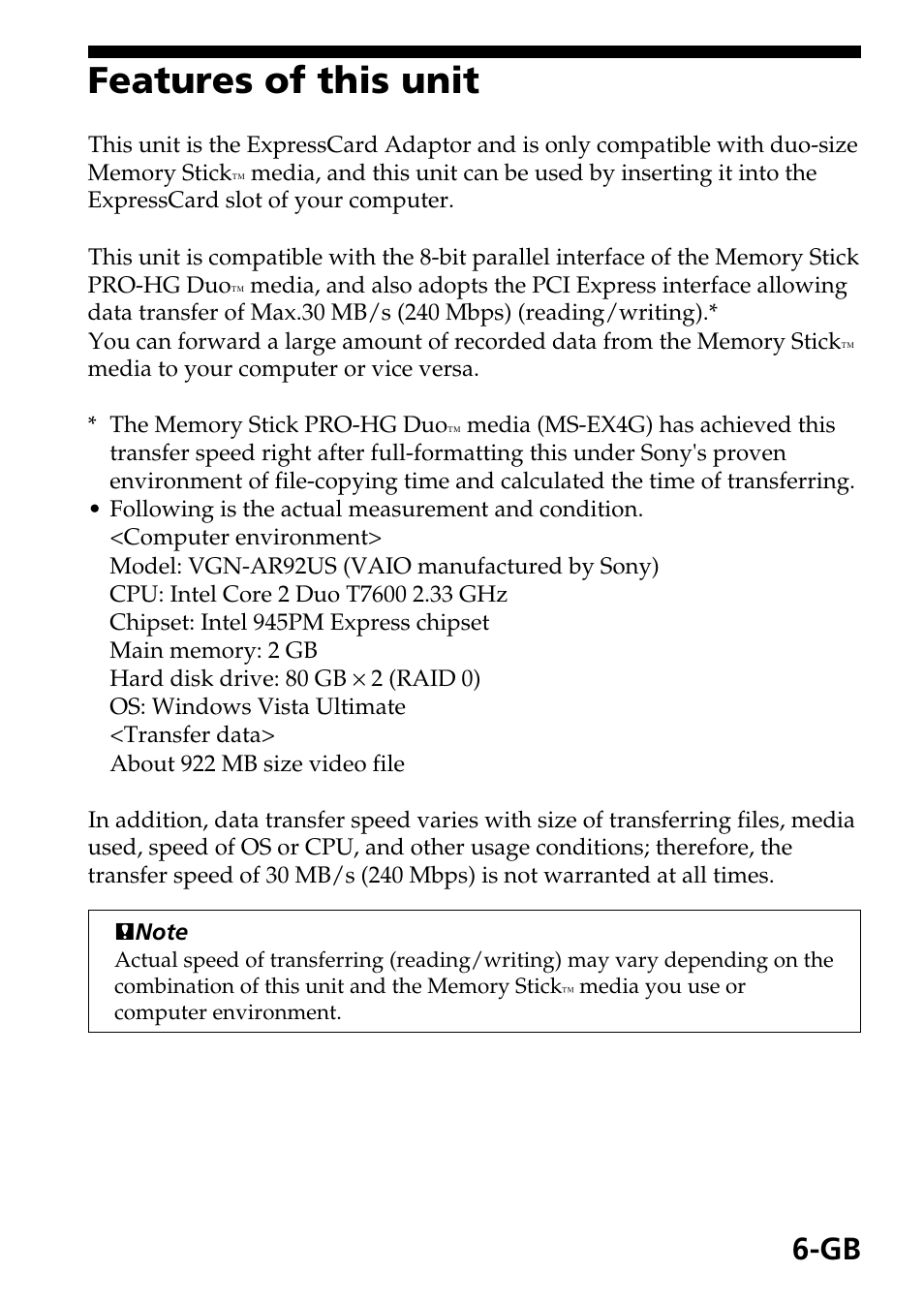 Features of this unit | Sony MSAC-EX1 User Manual | Page 6 / 34