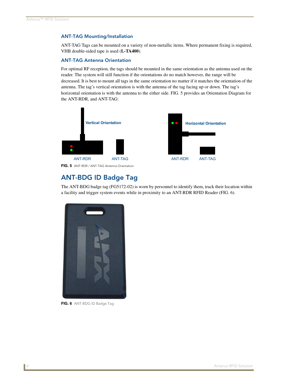 Ant-tag mounting/installation, Ant-tag antenna orientation, Ant-bdg id badge tag | AMX Control System Accessories Anterus User Manual | Page 10 / 38