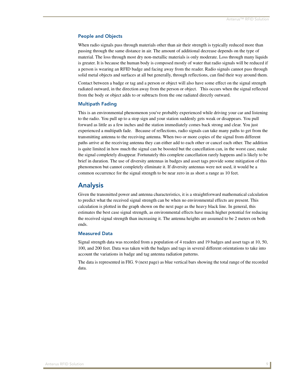 People and objects, Multipath fading, Analysis | Measured data | AMX Control System Accessories Anterus User Manual | Page 13 / 38