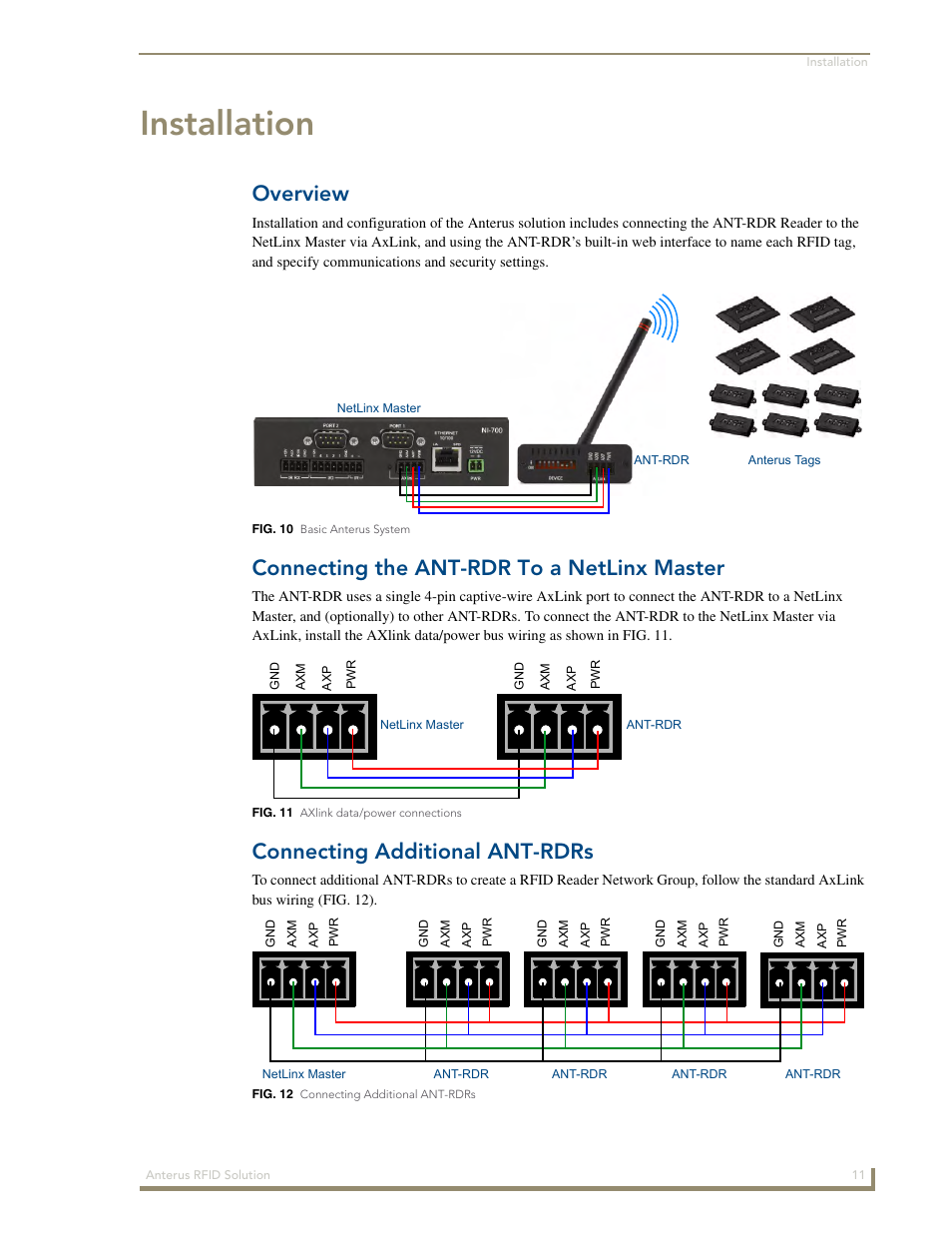 Installation, Overview, Connecting the ant-rdr to a netlinx master | Connecting additional ant-rdrs | AMX Control System Accessories Anterus User Manual | Page 15 / 38