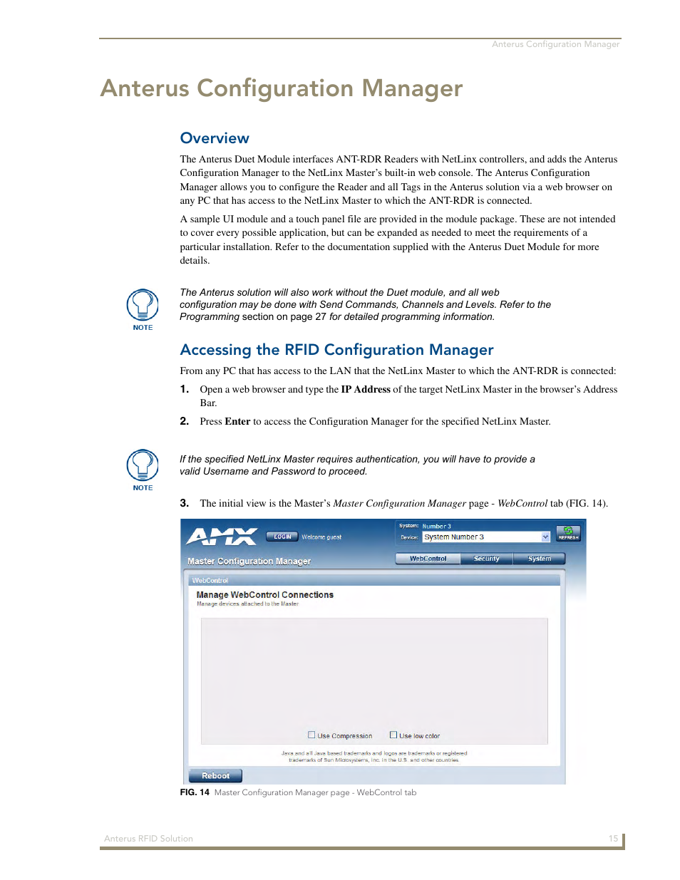 Anterus configuration manager, Overview, Accessing the rfid configuration manager | AMX Control System Accessories Anterus User Manual | Page 19 / 38