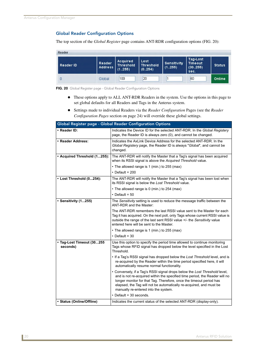 Global reader configuration options | AMX Control System Accessories Anterus User Manual | Page 24 / 38