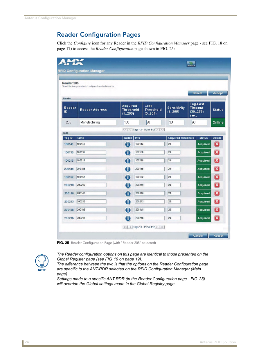 Reader configuration pages | AMX Control System Accessories Anterus User Manual | Page 28 / 38