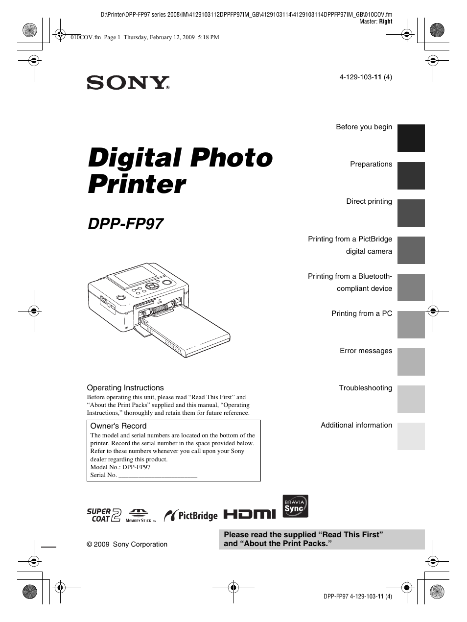 Sony DPP-FP97 User Manual | 88 pages