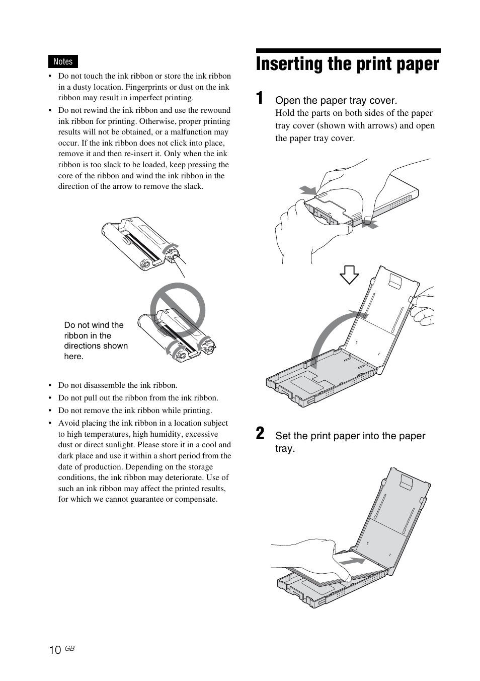 Inserting the print paper | Sony DPP-FP97 User Manual | Page 10 / 88