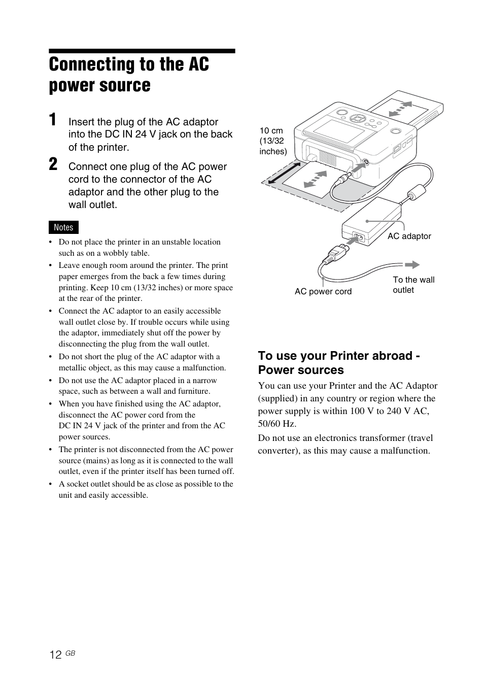 Connecting to the ac power source | Sony DPP-FP97 User Manual | Page 12 / 88