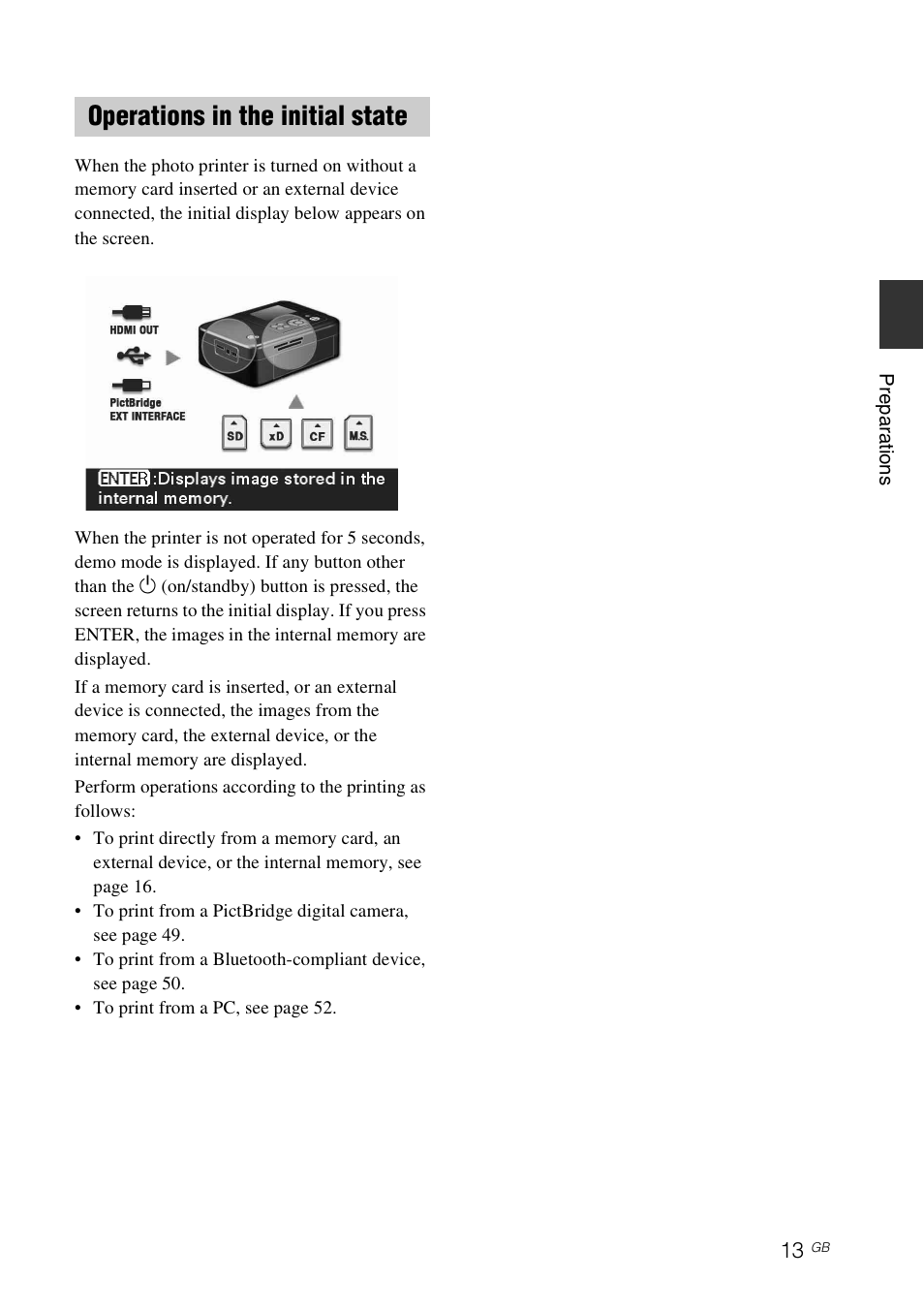 Operations in the initial state | Sony DPP-FP97 User Manual | Page 13 / 88