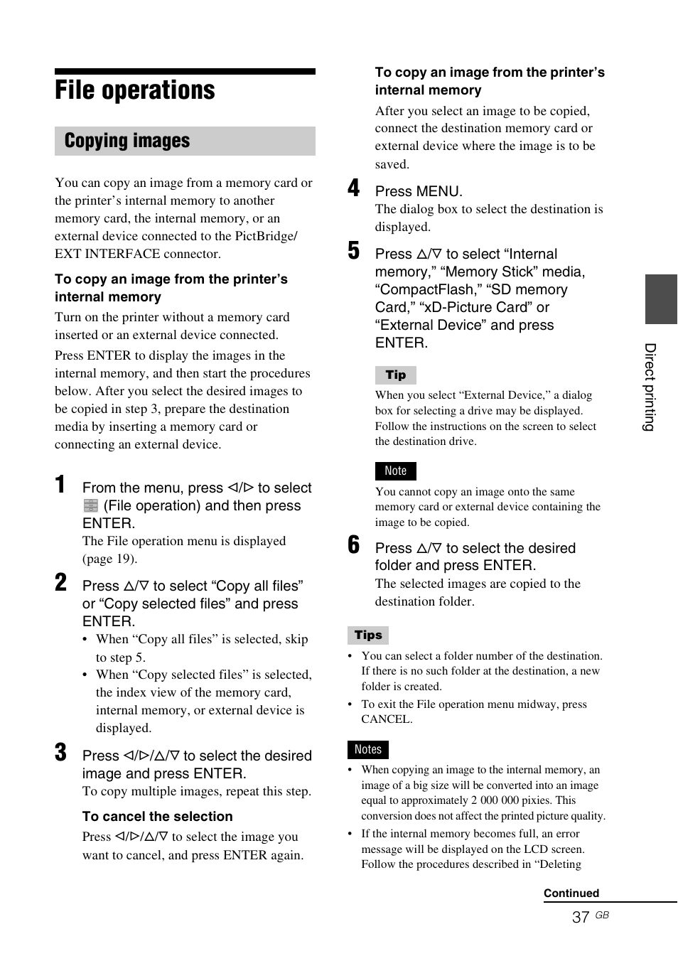 File operations, Copying images | Sony DPP-FP97 User Manual | Page 37 / 88