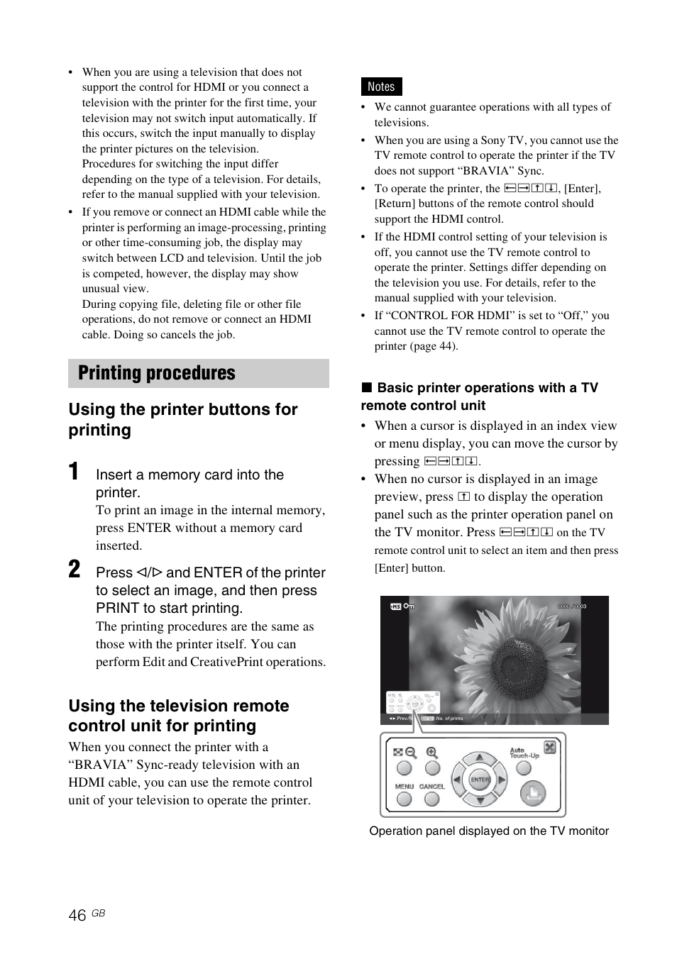 Printing procedures, Using the printer buttons for printing | Sony DPP-FP97 User Manual | Page 46 / 88