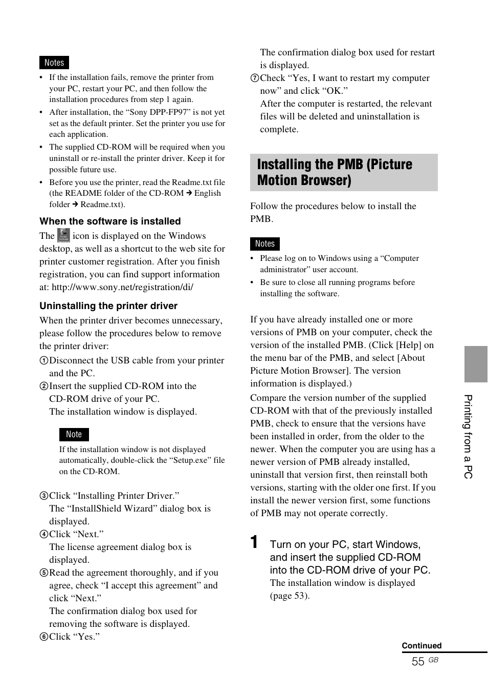 Installing the pmb (picture motion browser) | Sony DPP-FP97 User Manual | Page 55 / 88