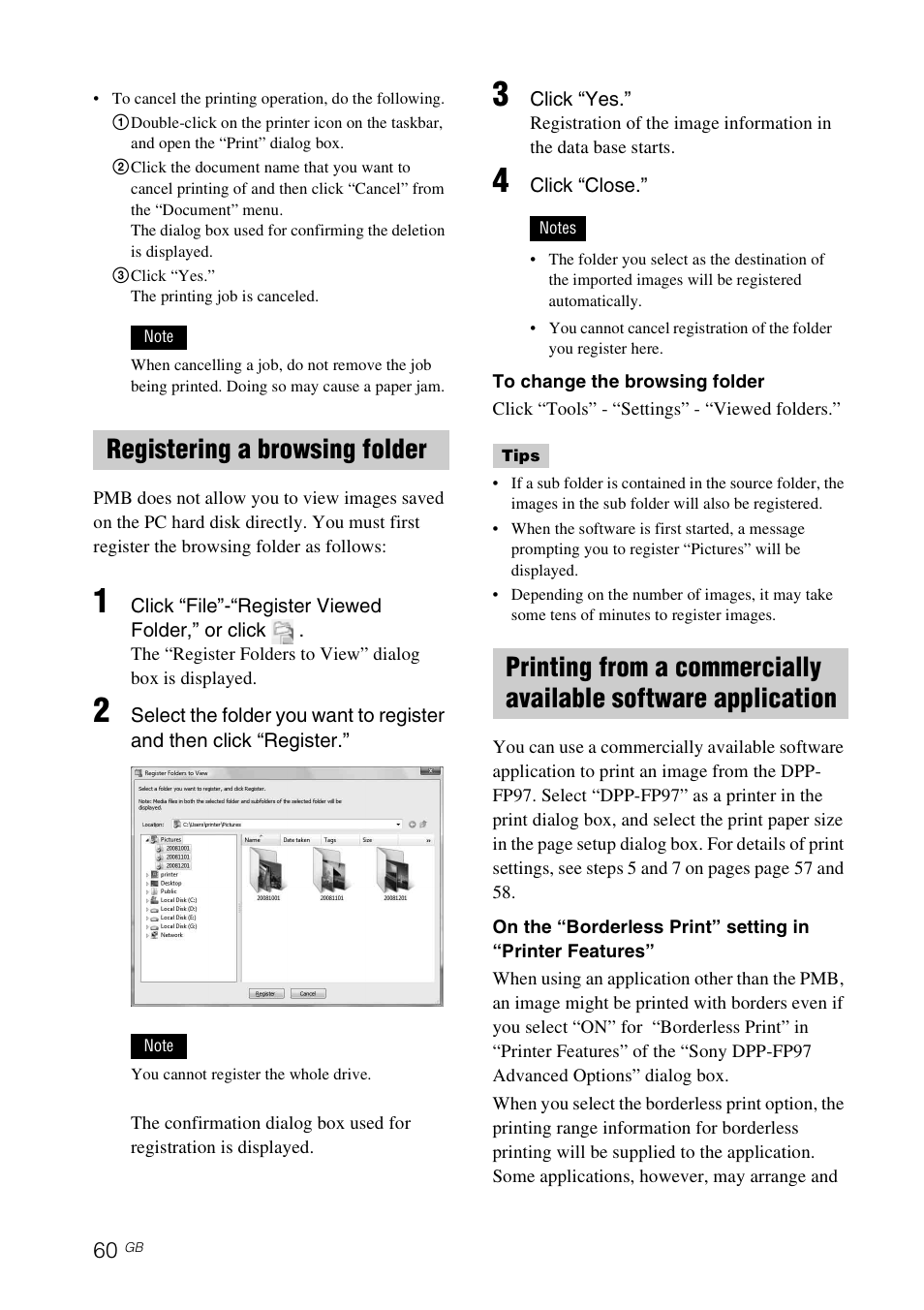 Registering a browsing folder | Sony DPP-FP97 User Manual | Page 60 / 88