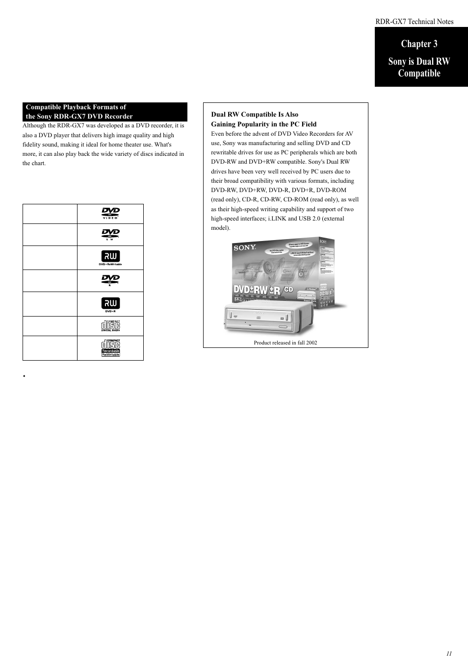 Chapter 3 sony is dual rw compatible | Sony RDR-GX7 User Manual | Page 11 / 34