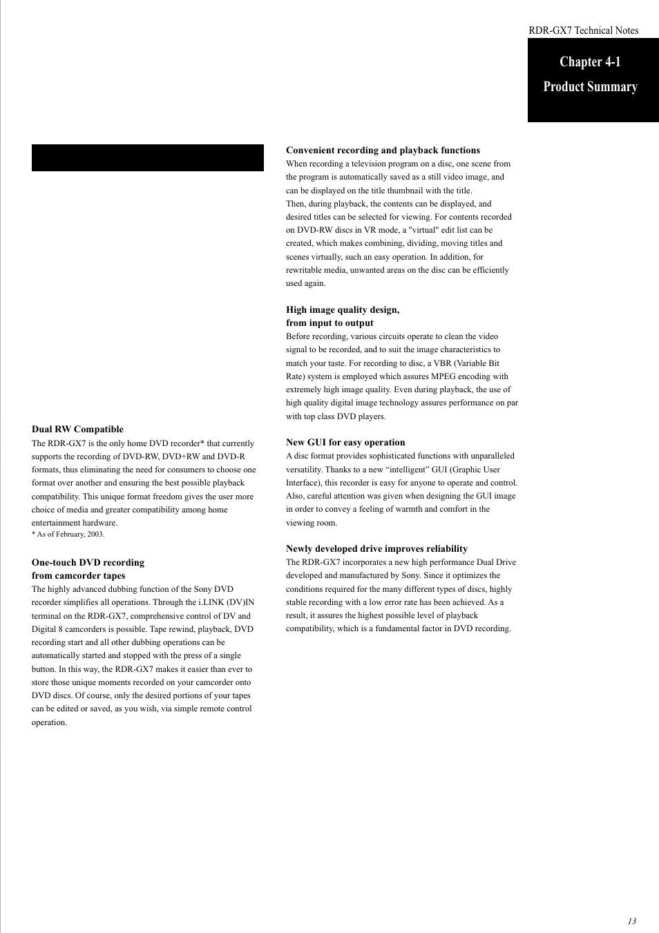 Chapter 4-1 product summary | Sony RDR-GX7 User Manual | Page 13 / 34