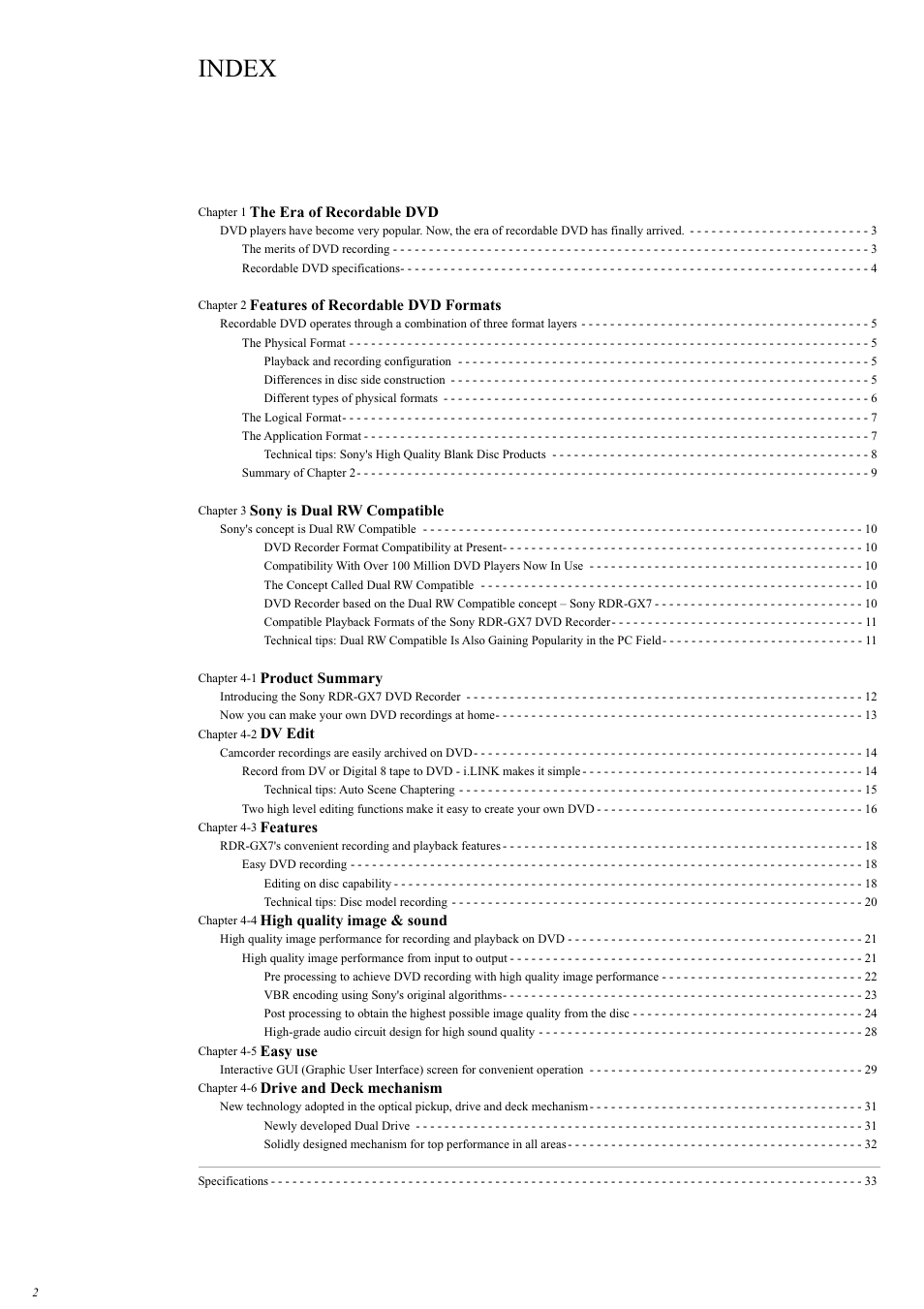 Index | Sony RDR-GX7 User Manual | Page 2 / 34