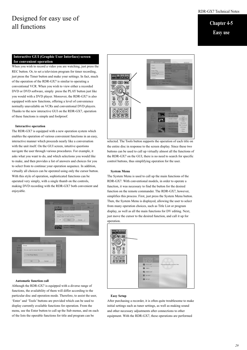 Designed for easy use of all functions, Chapter 4-5 easy use | Sony RDR-GX7 User Manual | Page 29 / 34