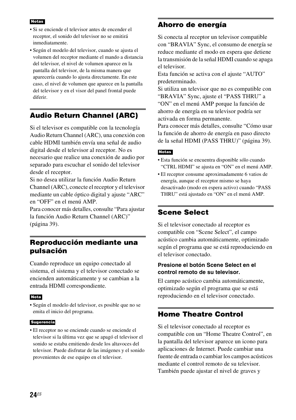 Reproducción mediante una pulsación, Audio return channel (arc), Ahorro de energía | Scene select, Home theatre control | Sony HT-CT550W User Manual | Page 118 / 142