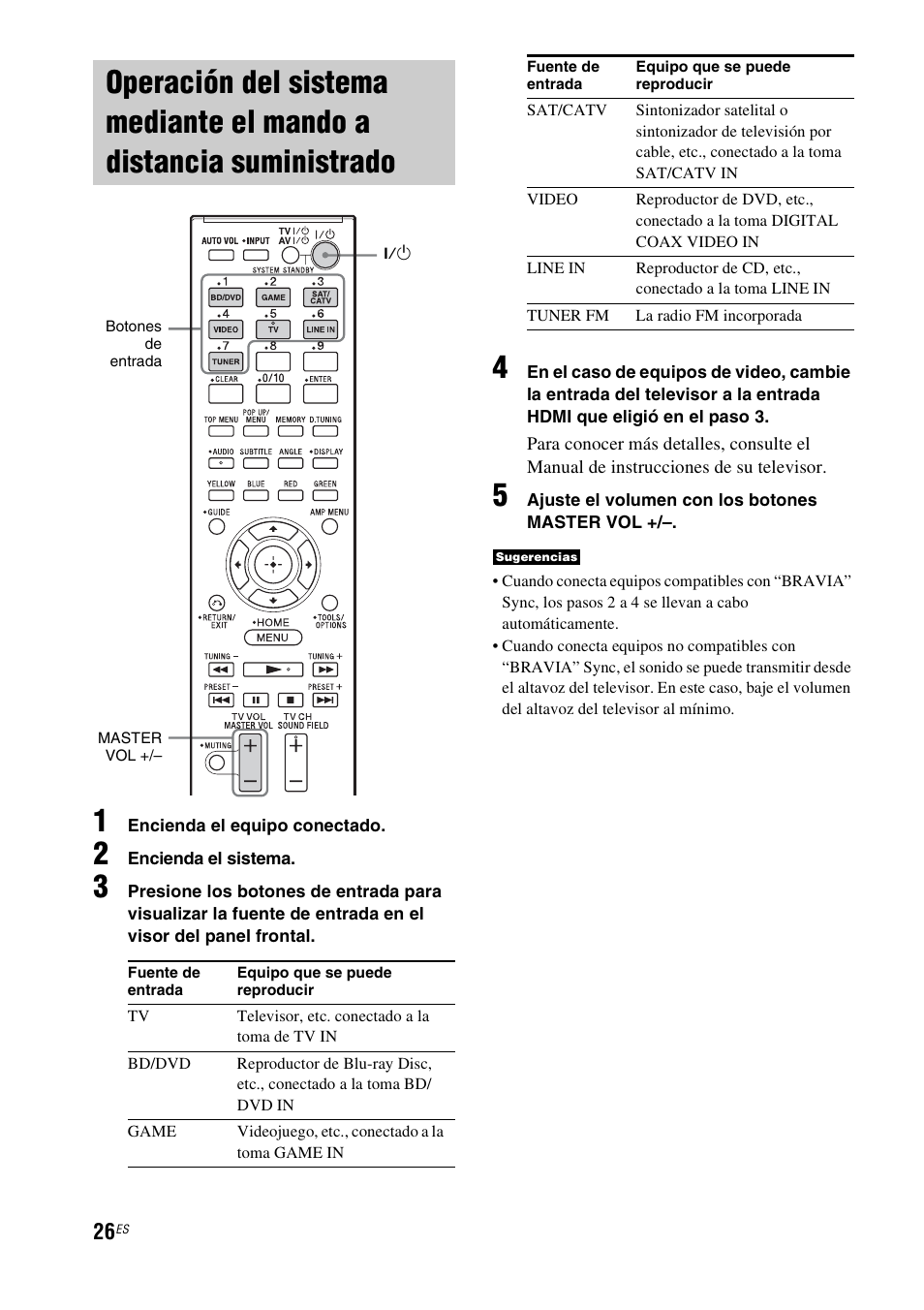 Operación del sistema mediante el mando, A distancia suministrado | Sony HT-CT550W User Manual | Page 120 / 142