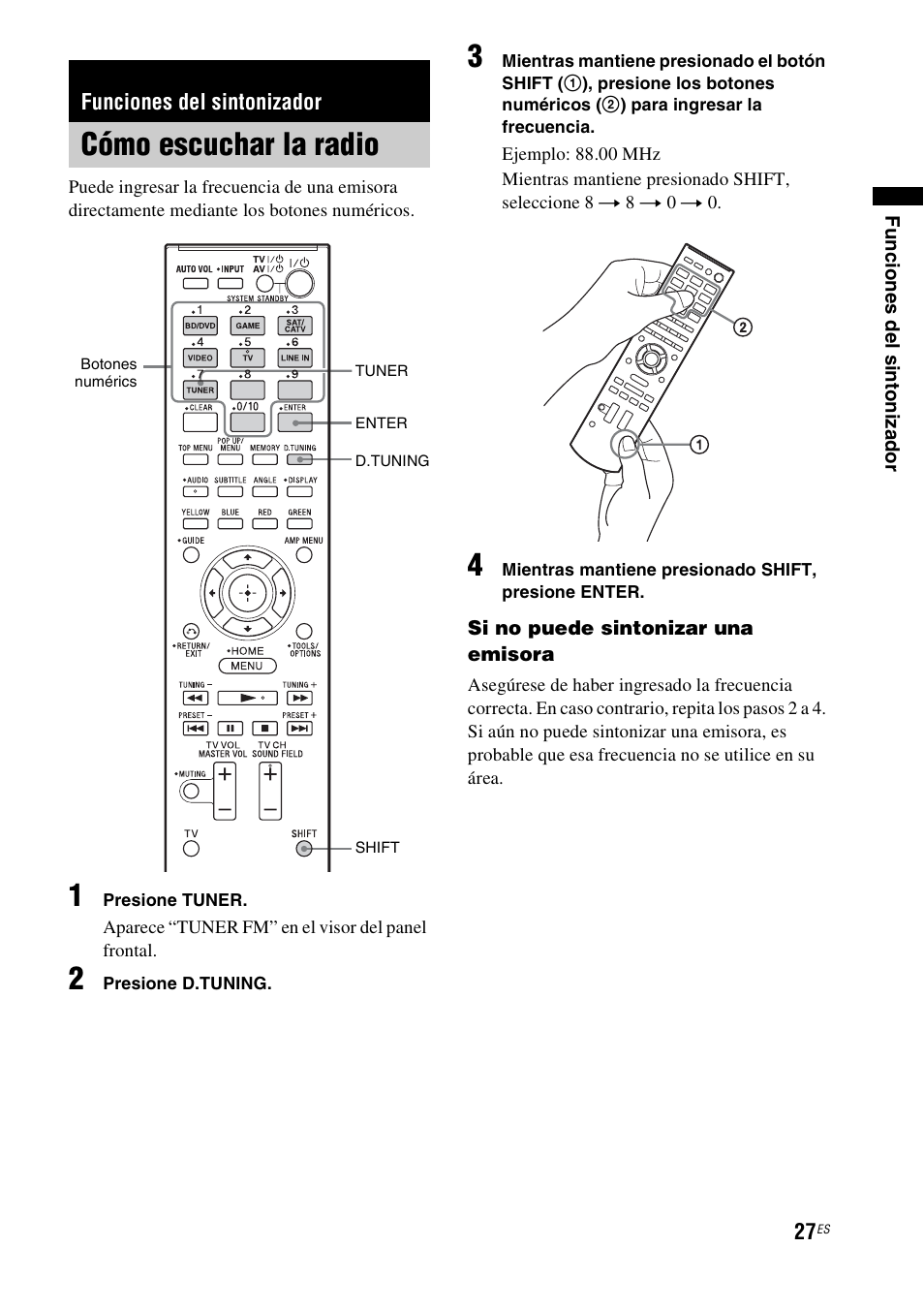 Funciones del sintonizador, Cómo escuchar la radio | Sony HT-CT550W User Manual | Page 121 / 142