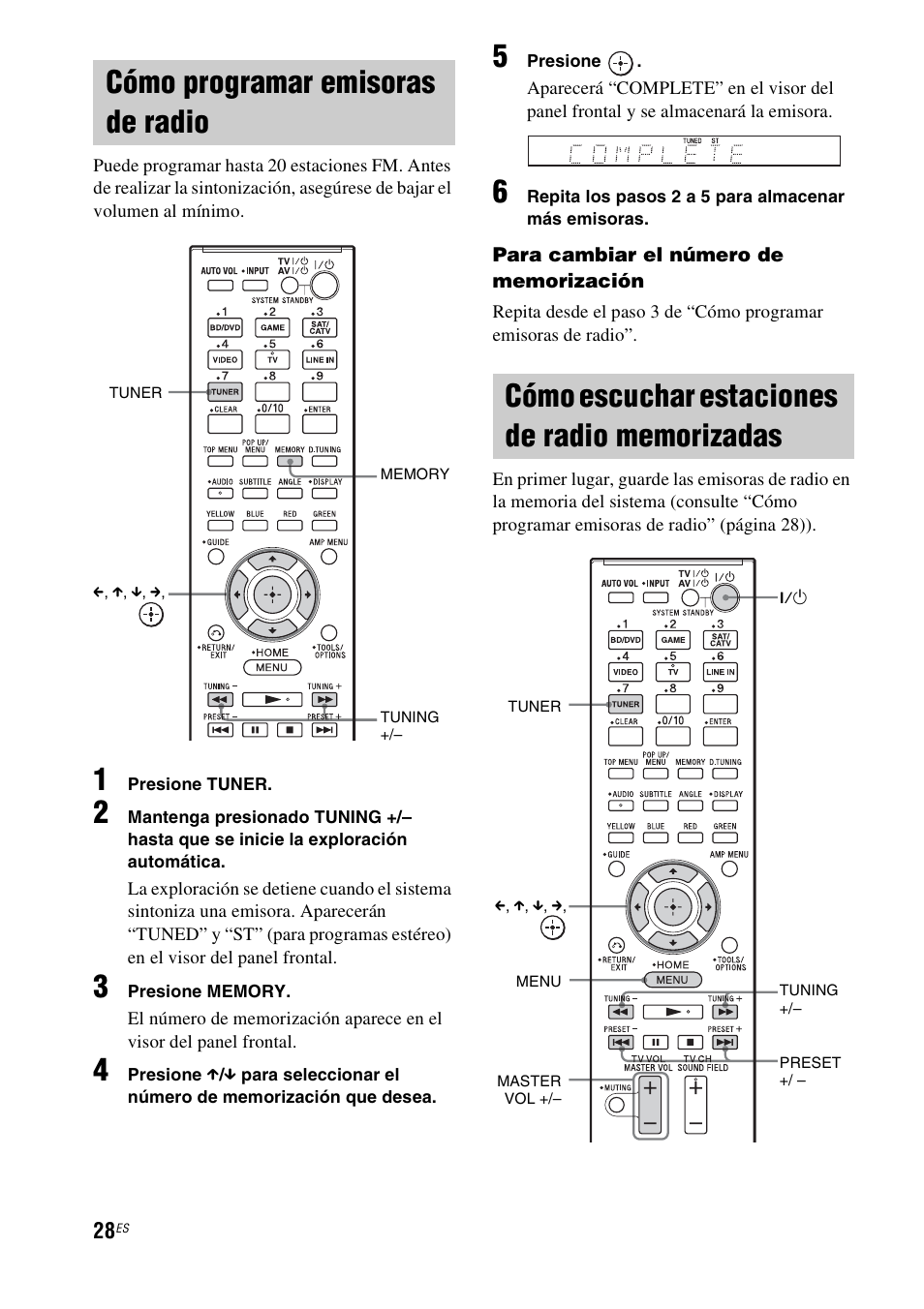 Cómo programar emisoras de radio, Cómo escuchar estaciones de radio memorizadas, Memorizadas | Sony HT-CT550W User Manual | Page 122 / 142