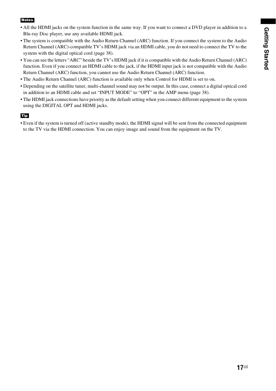 Gettin g sta rted | Sony HT-CT550W User Manual | Page 17 / 142