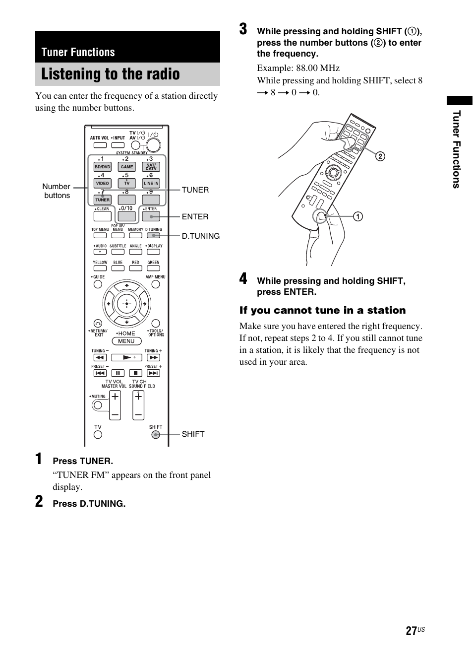 Tuner functions, Listening to the radio | Sony HT-CT550W User Manual | Page 27 / 142