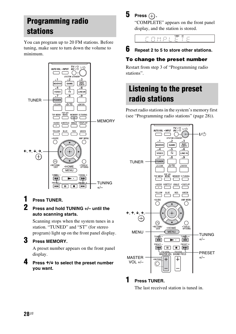 Programming radio stations, Listening to the preset radio stations | Sony HT-CT550W User Manual | Page 28 / 142