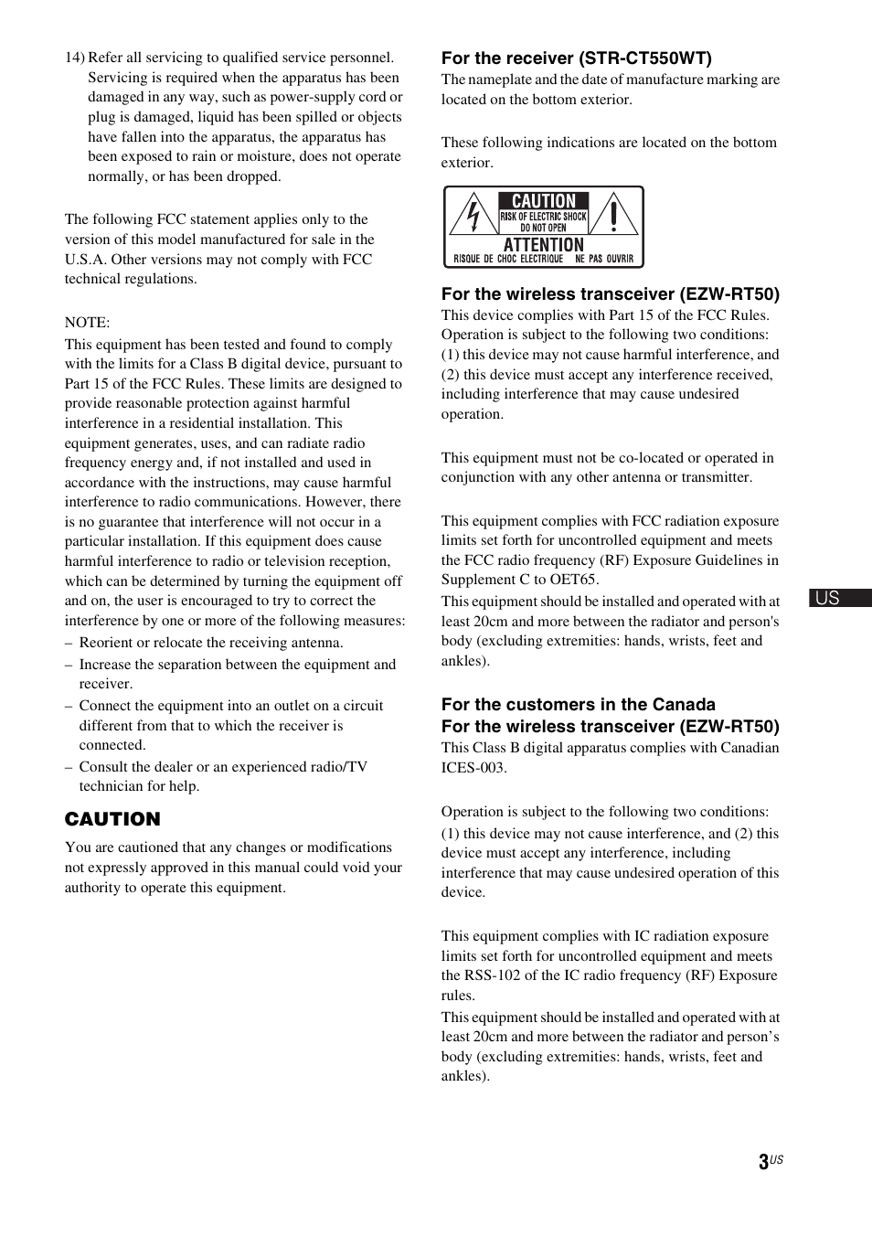 Caution | Sony HT-CT550W User Manual | Page 3 / 142