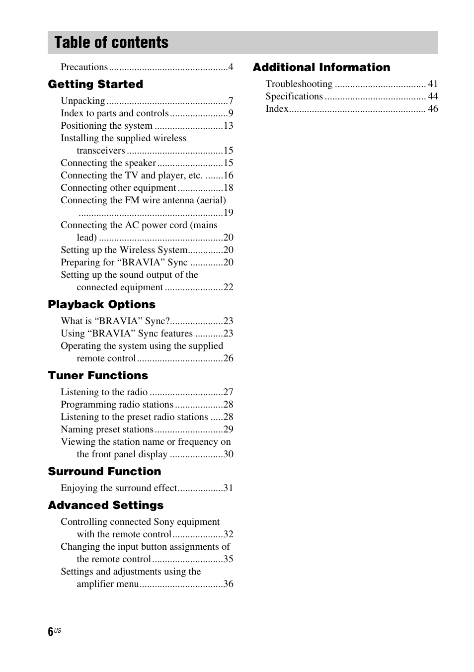 Sony HT-CT550W User Manual | Page 6 / 142