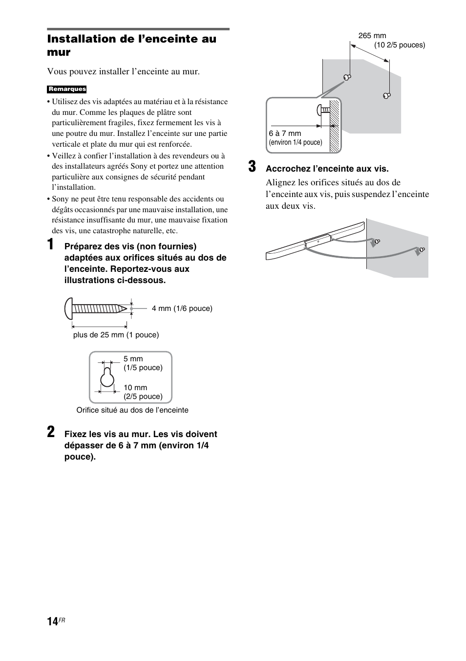 Installation de l’enceinte au mur | Sony HT-CT550W User Manual | Page 60 / 142