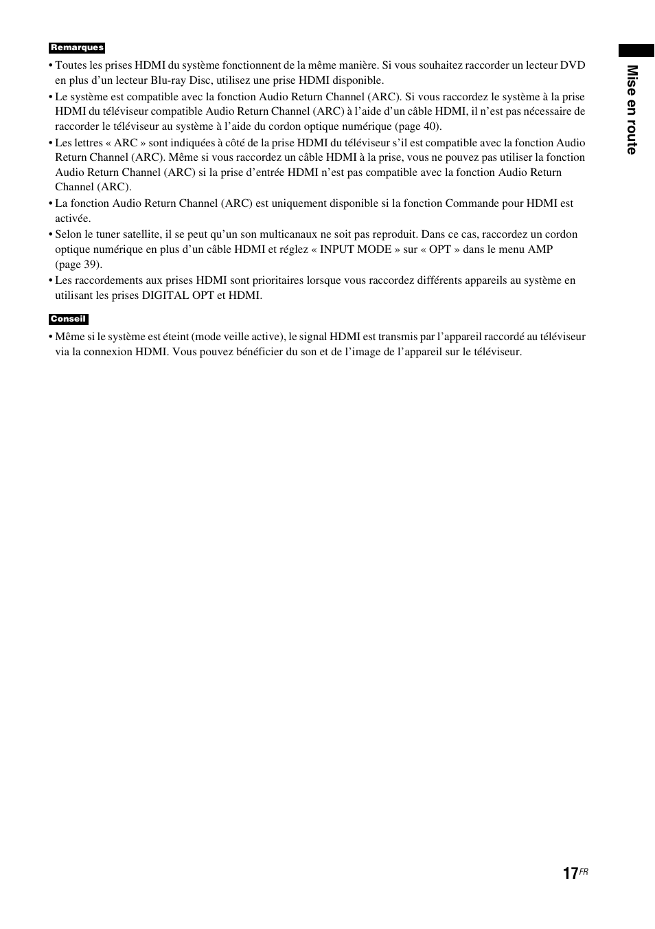 Mise en r oute | Sony HT-CT550W User Manual | Page 63 / 142