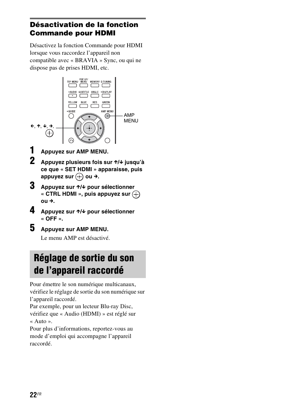 Réglage de sortie du son de l’appareil raccordé, Réglage de sortie du son de l’appareil, Raccordé | Sony HT-CT550W User Manual | Page 68 / 142