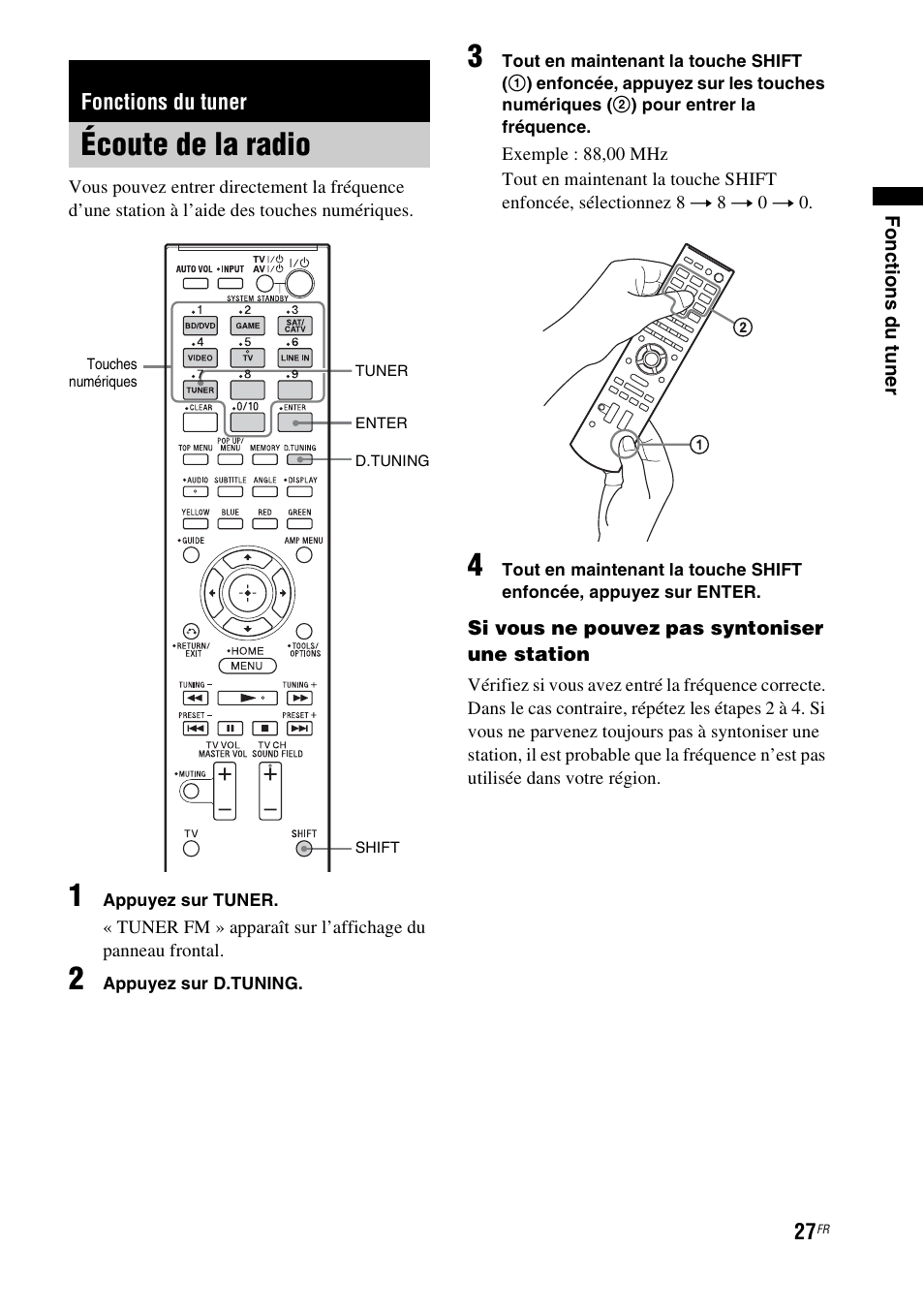 Fonctions du tuner, Écoute de la radio | Sony HT-CT550W User Manual | Page 73 / 142