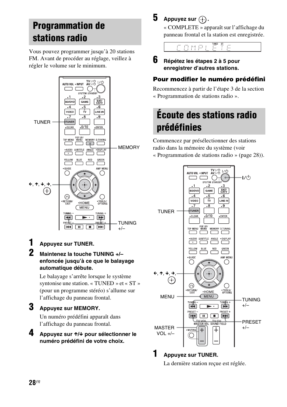 Programmation de stations radio, Écoute des stations radio prédéfinies | Sony HT-CT550W User Manual | Page 74 / 142