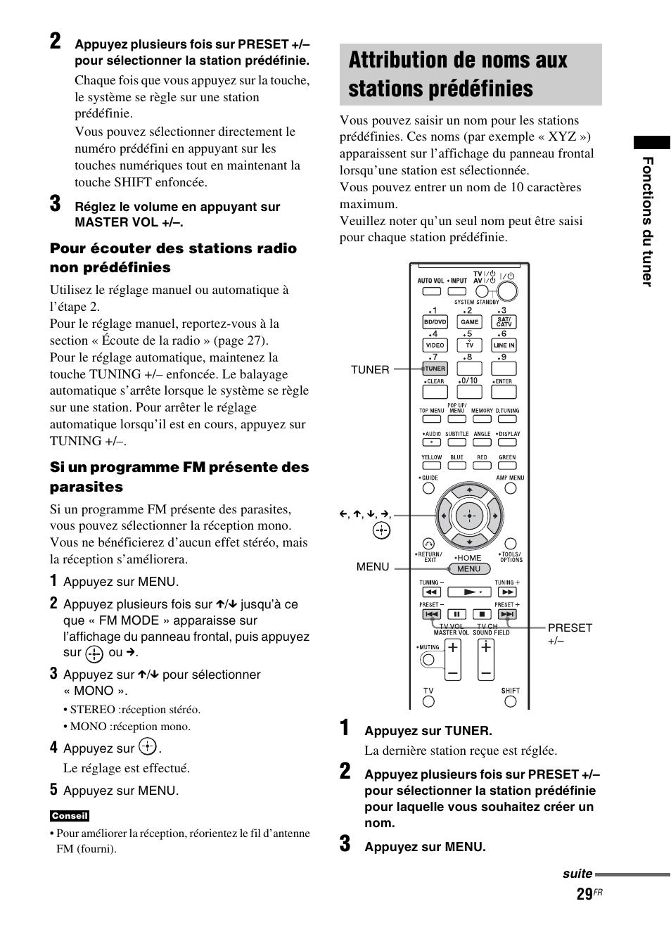 Attribution de noms aux stations prédéfinies, Attribution de noms aux stations, Prédéfinies | Sony HT-CT550W User Manual | Page 75 / 142
