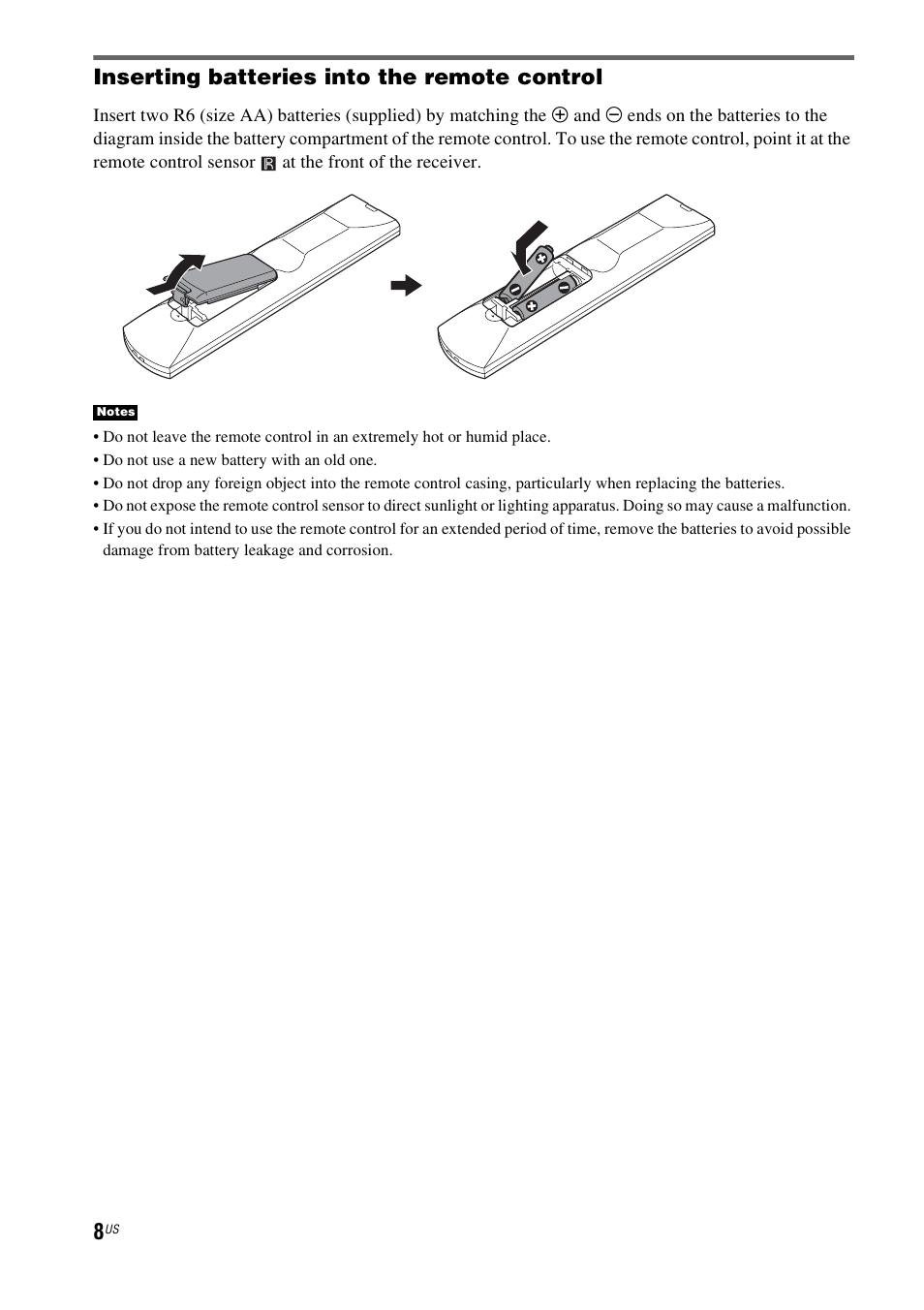 Inserting batteries into the remote control | Sony HT-CT550W User Manual | Page 8 / 142