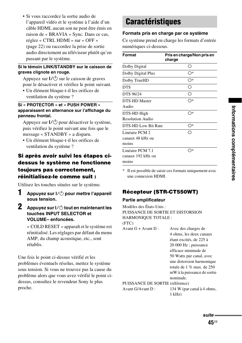 Caractéristiques | Sony HT-CT550W User Manual | Page 91 / 142