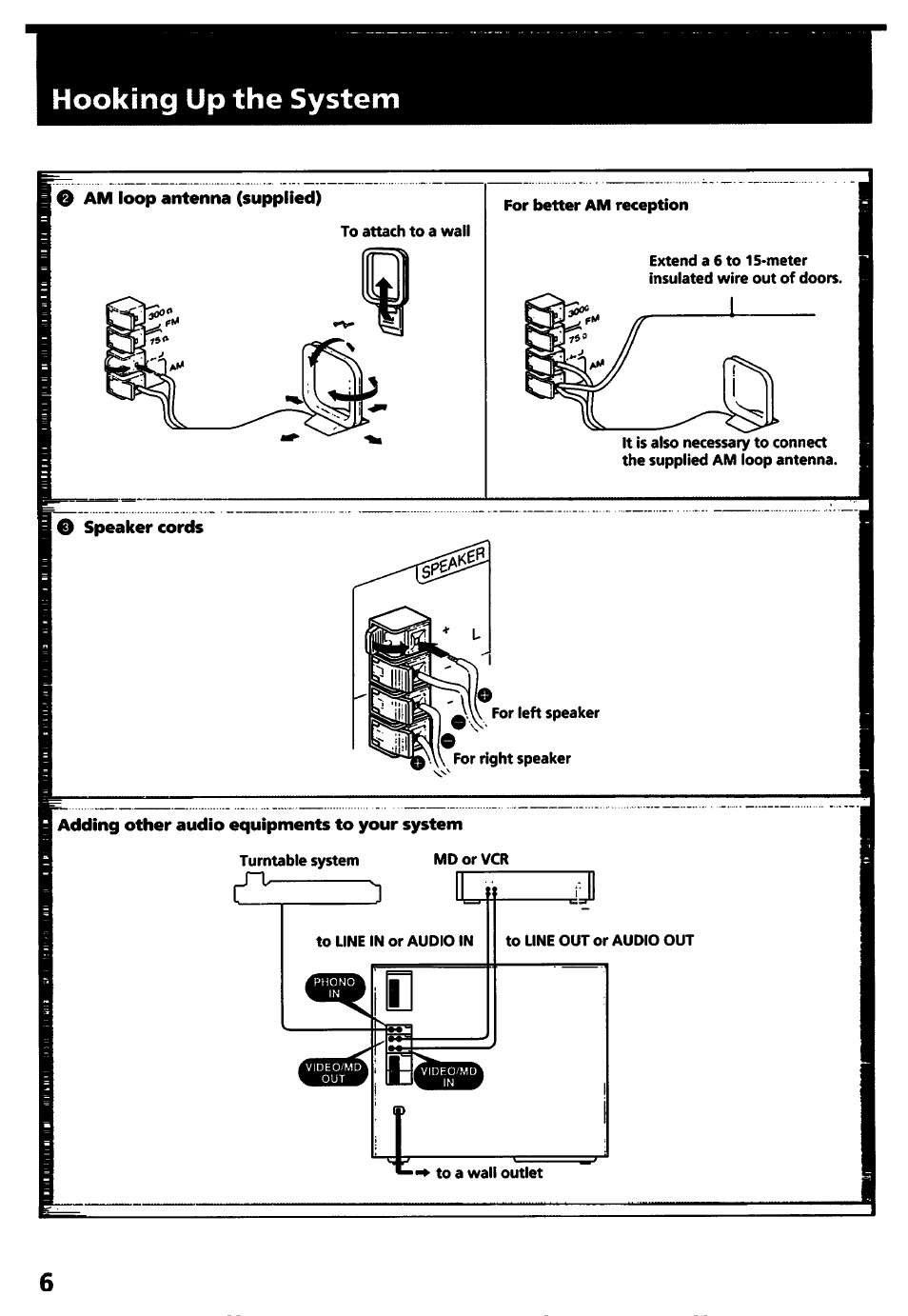 Hooking up the system | Sony HCD-241 User Manual | Page 6 / 24