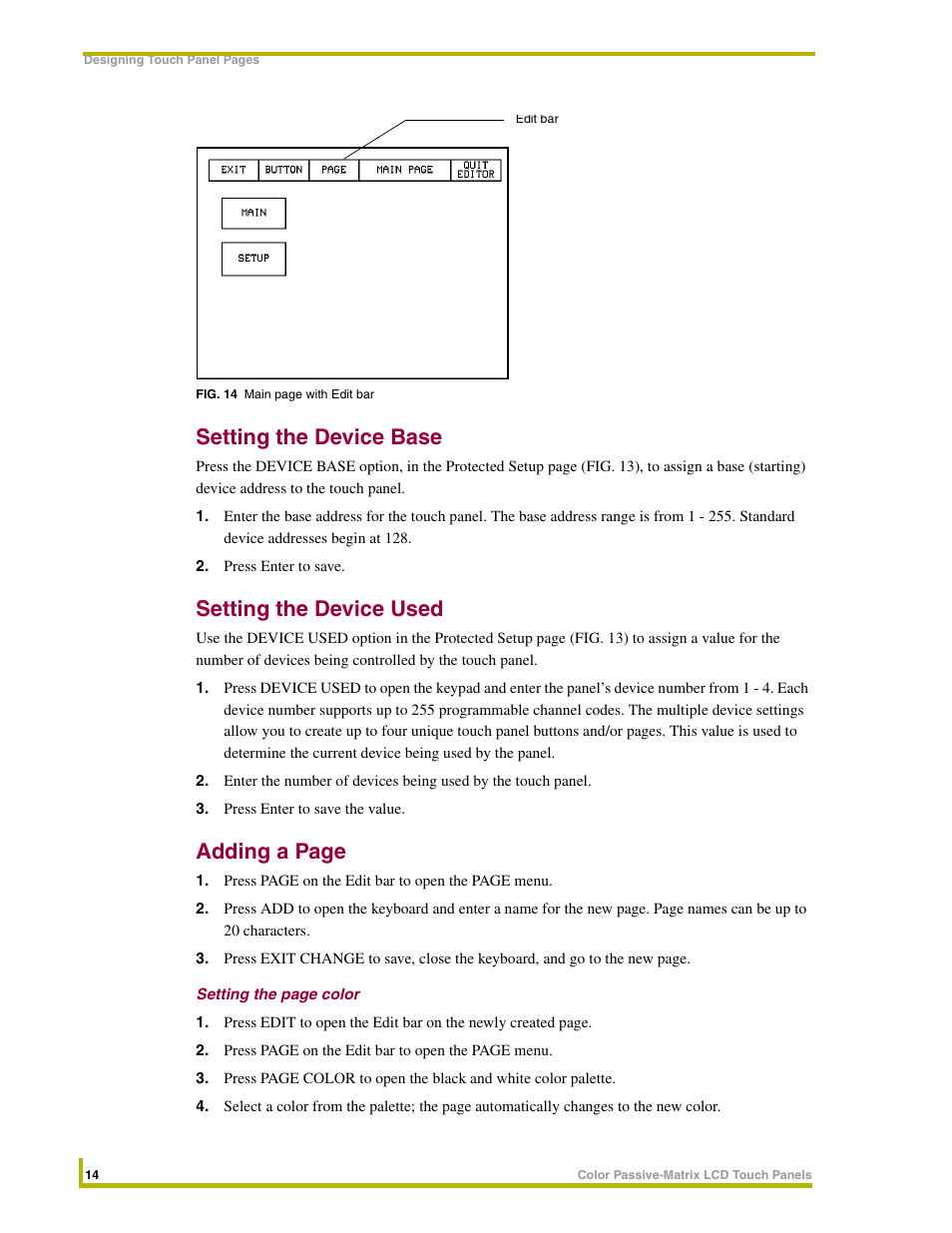 Setting the device base, Setting the device used, Adding a page | AMX 8.5" Color Passive LCD Touch Panels User Manual | Page 18 / 52