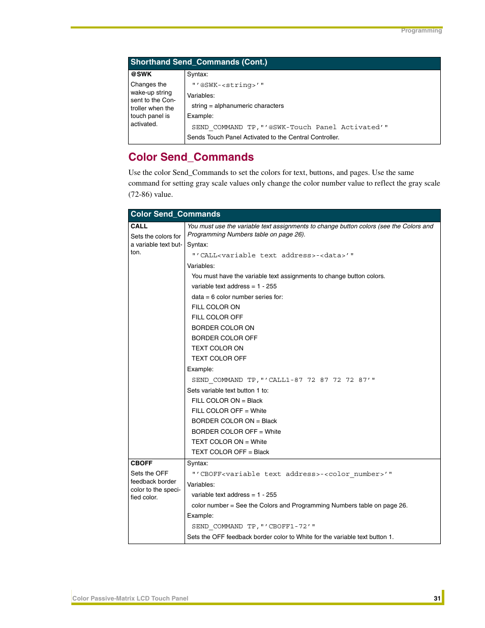 Color send_commands | AMX 8.5" Color Passive LCD Touch Panels User Manual | Page 35 / 52