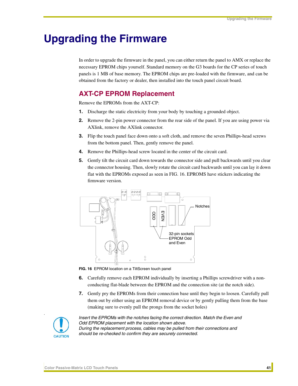 Upgrading the firmware, Axt-cp eprom replacement | AMX 8.5" Color Passive LCD Touch Panels User Manual | Page 45 / 52