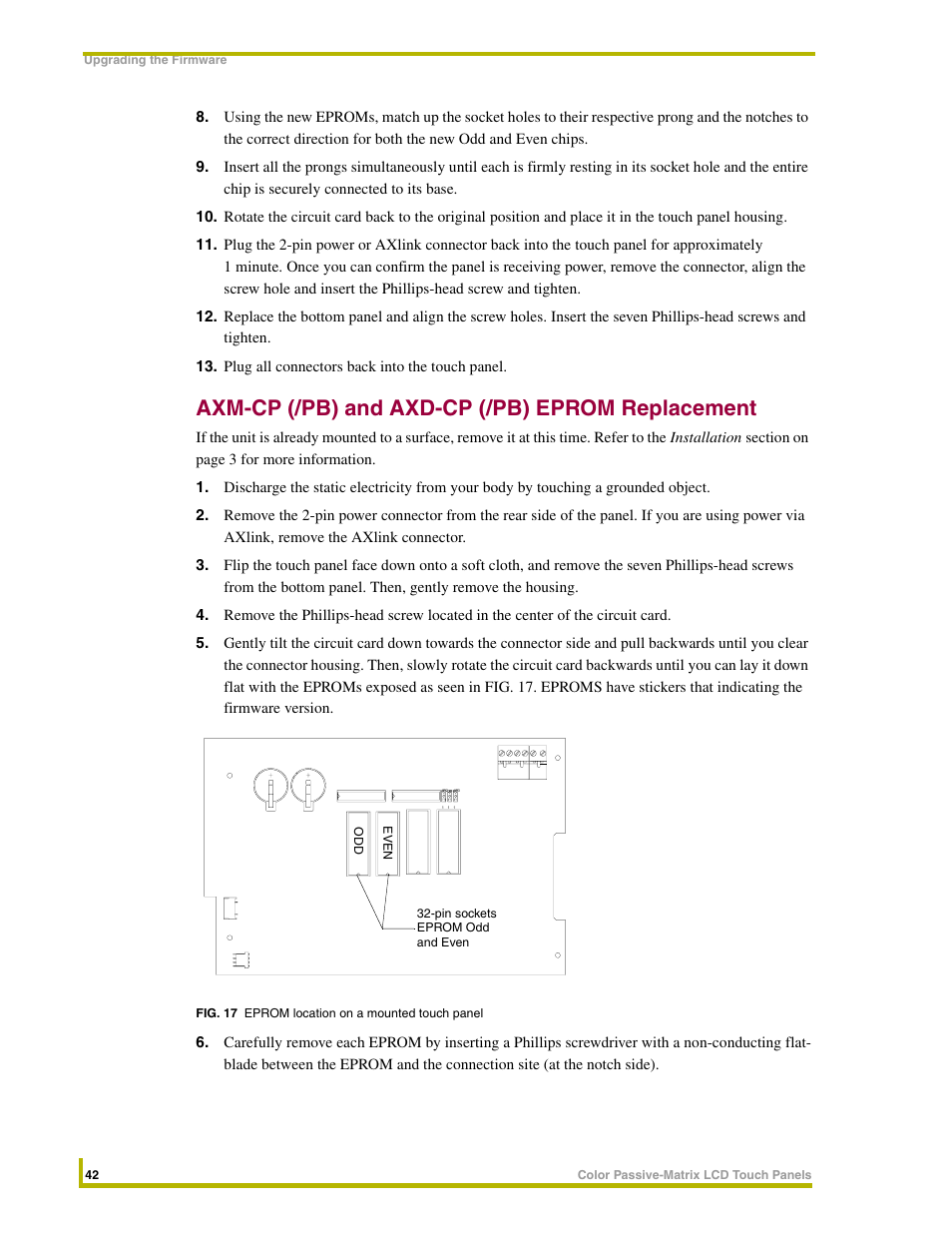 Axm-cp (/pb) and axd-cp (/pb) eprom replacement | AMX 8.5" Color Passive LCD Touch Panels User Manual | Page 46 / 52